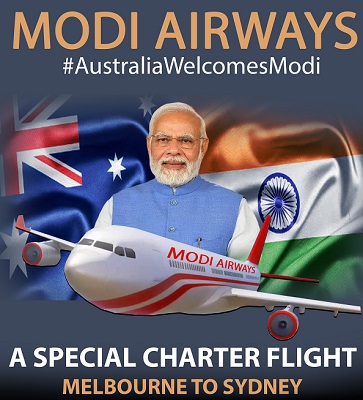 �Modi Airways� chartered by the Indian diaspora in Melbourne