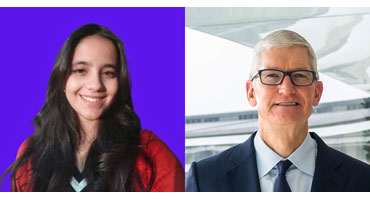 Tim Cook, the CEO of Apple, engages in a video call with a 20-year-old winner of the Swift Student Challenge, praising her work as a testament to creativity.