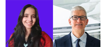 Tim Cook, the CEO of Apple, engages in a video call with a 20-year-old winner of the Swift Student Challenge, praising her work as a testament to creativity.