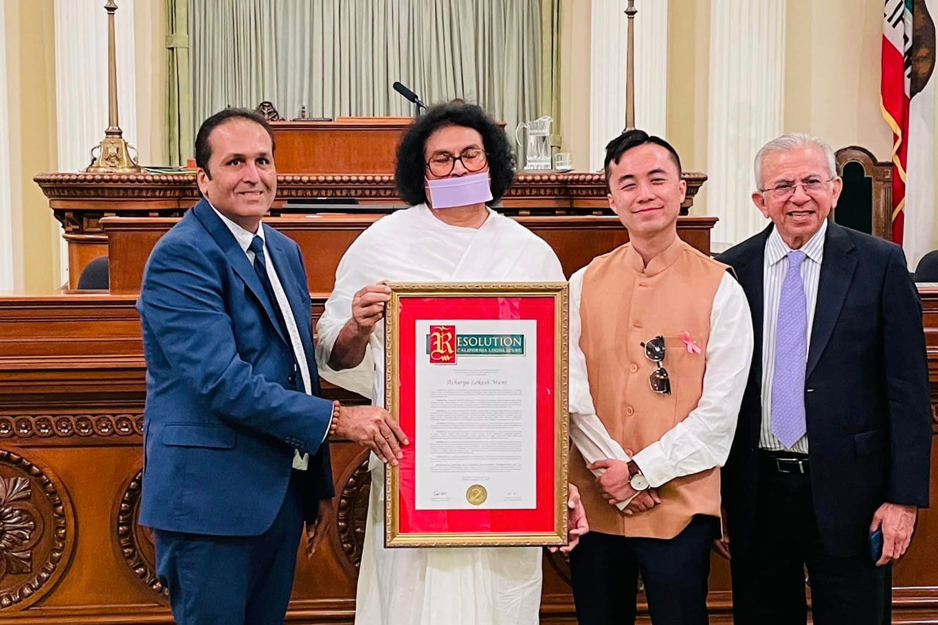 Acharya Lokesh Muni receives recognition in California Assembly and Senate