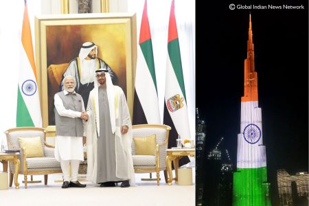 PM Modi's UAE visit lights up Burj Khalifa with Indian tricolor