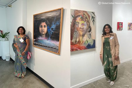 Two Indian immigrants present their creations in a California art exhibition.
