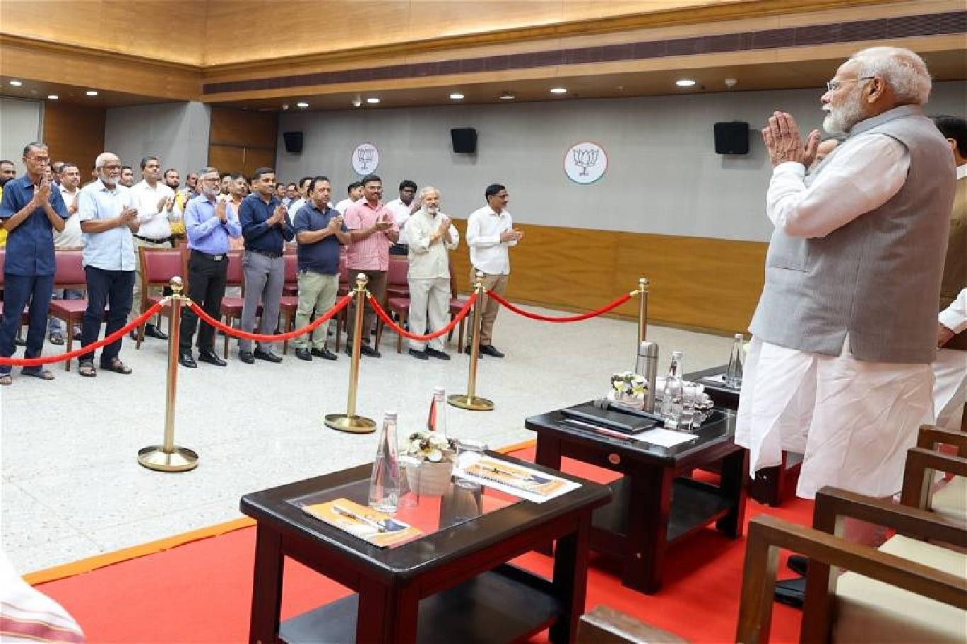 PM Modi thanks BJP staff at HQ for dedication and support