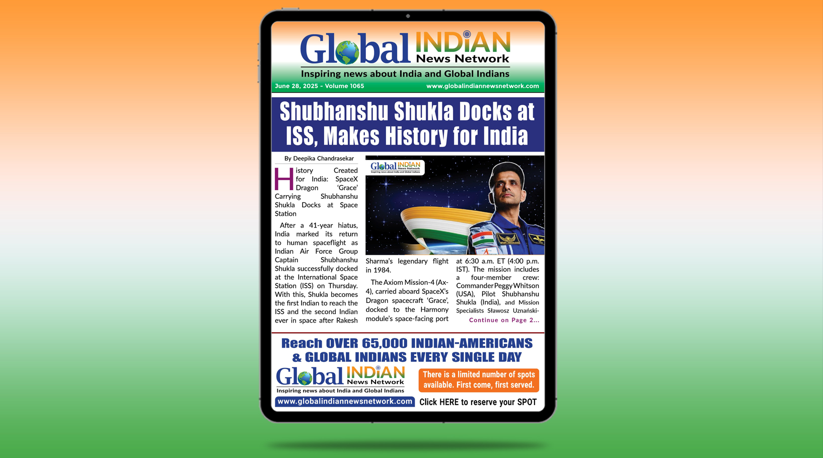 Shubhanshu Shukla Docks at ISS & Weekly Summary of Global Indians