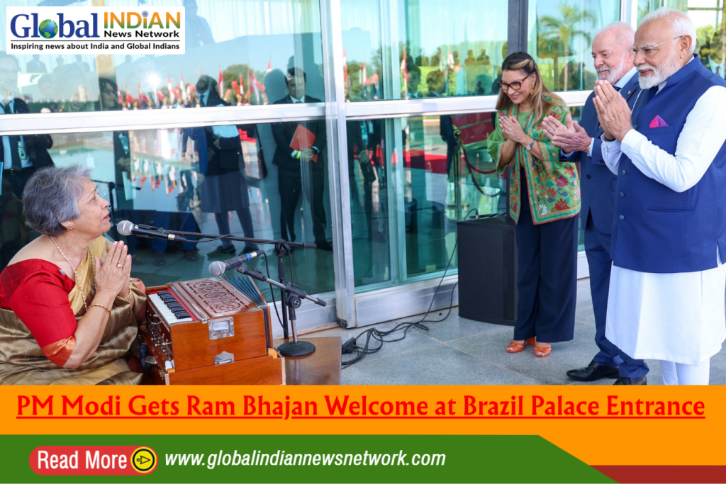 PM Modi Gets Ram Bhajan Welcome at Brazil Palace Entrance