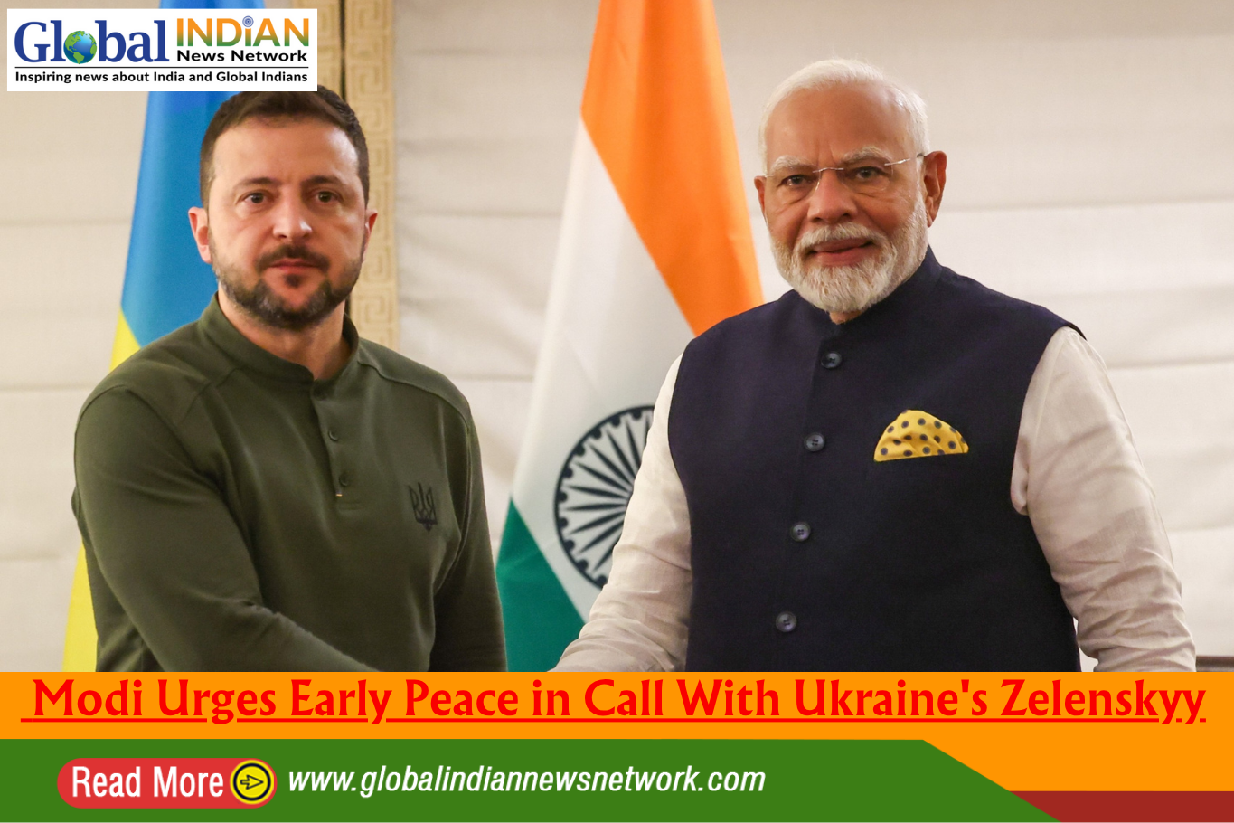  Modi Urges Early Peace in Call With Ukraine's Zelenskyy