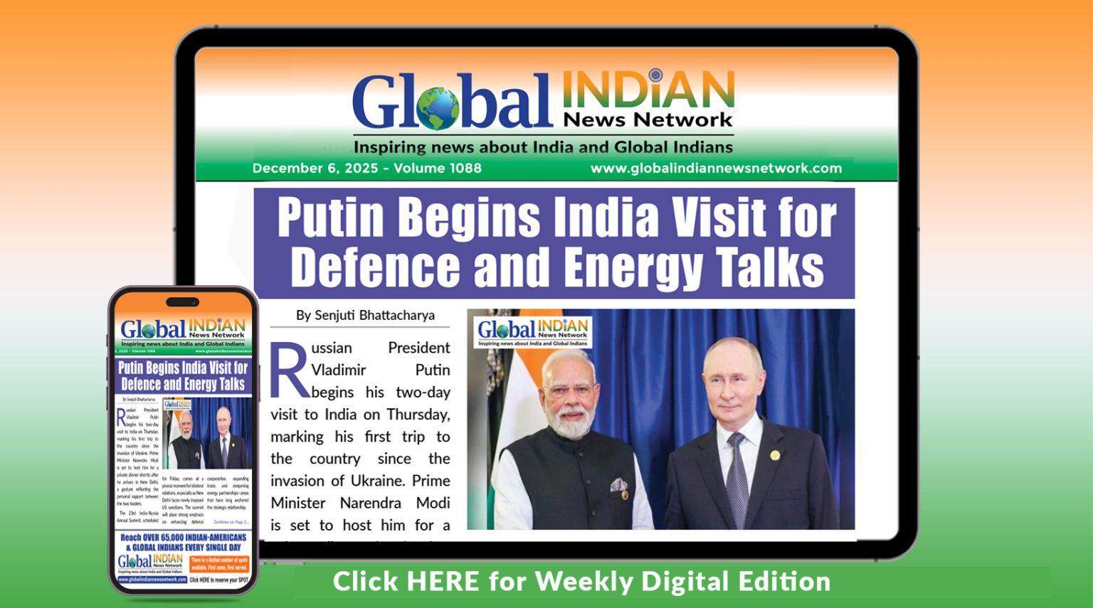 Putin Begins India Visit for Defence and Energy Talks & Weekly Summary of Global Indians Putin Begins India Visit for Defence and Energy Talks
