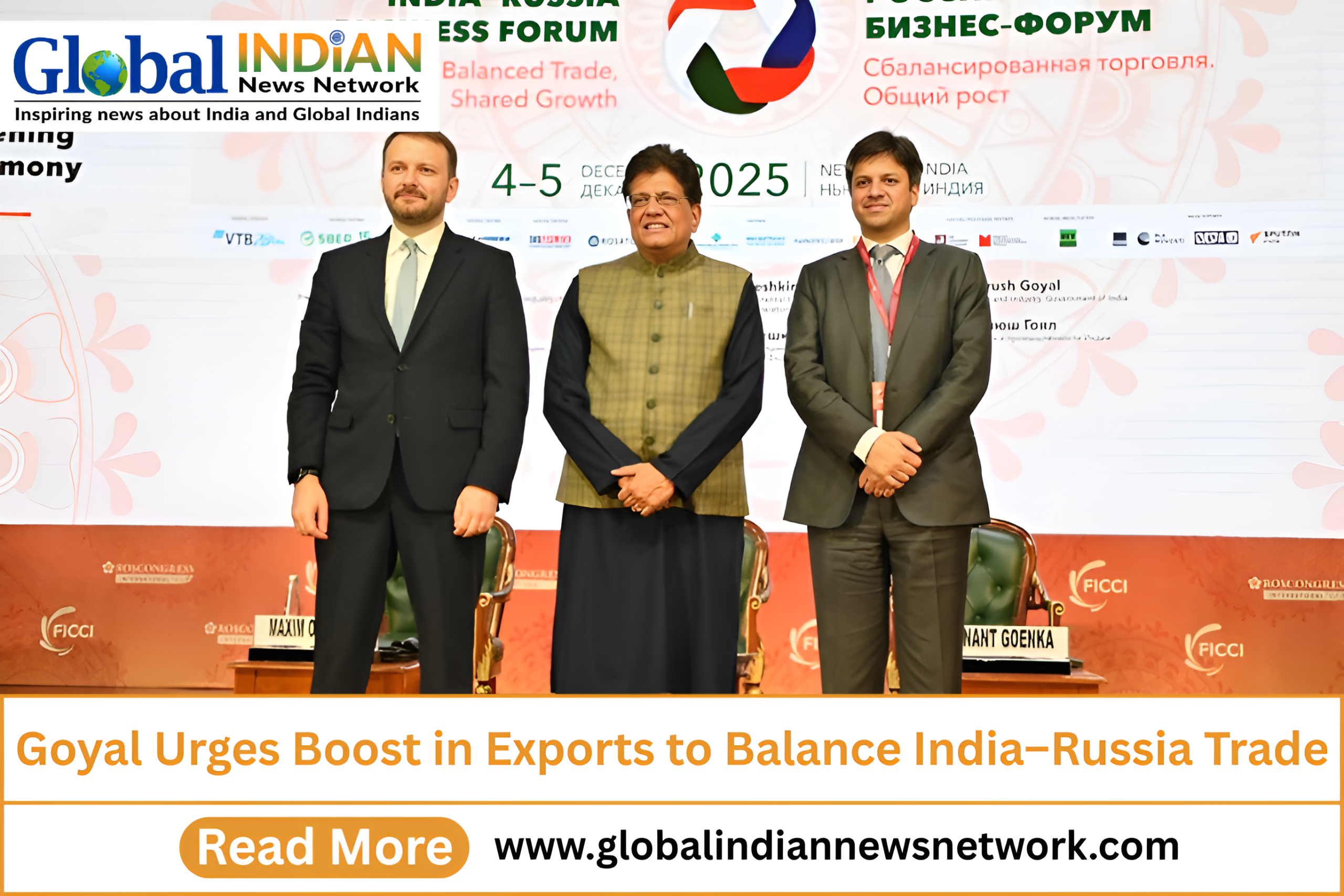 Goyal Urges Boost in Exports to Balance India–Russia Trade
