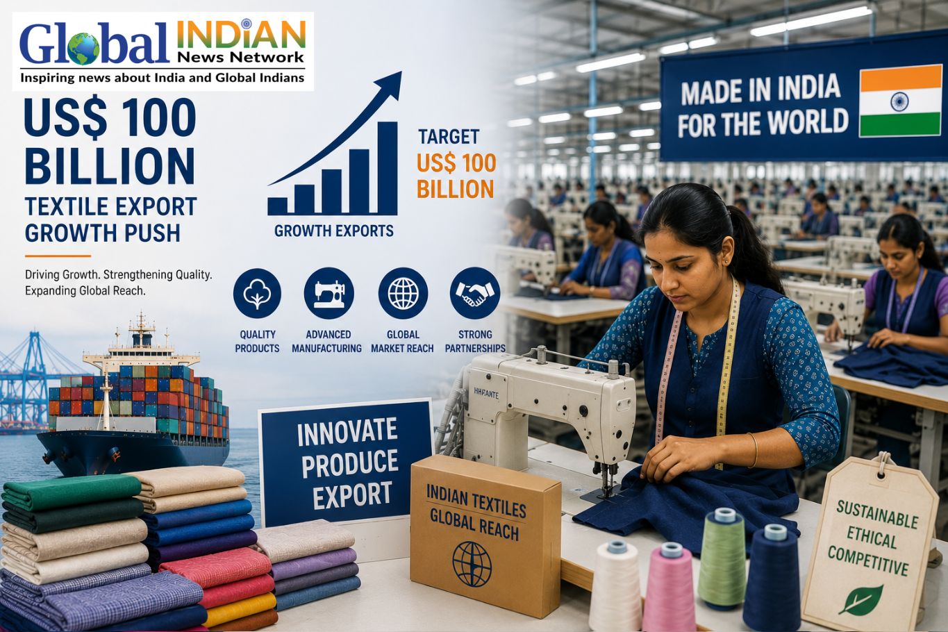 India Targets US$100 Billion Textile Export Growth Push India Targets US$100 Billion Textile Export Growth Push